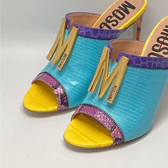 Moschino M Stud Group Patchwork Leather Mule Sandals size 38 - Picture 4 of 11